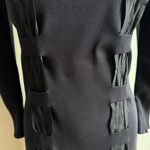 Vintage AKRIS for Bergdorf Goodman Silk Knit Knee Length Ribbon Dress - Picture 7 of 12